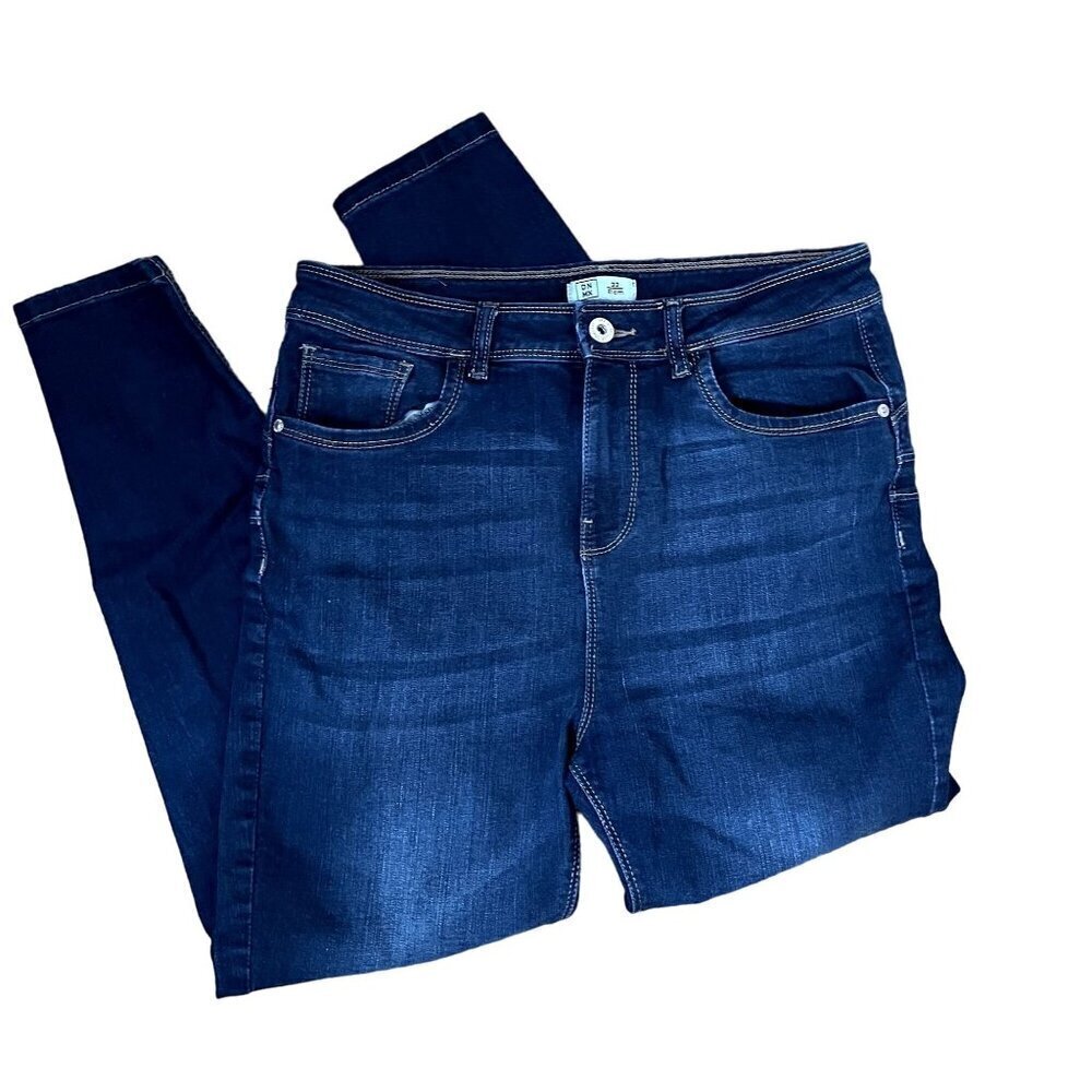 DNMX dark wash blue jeans comfortable casual stretch cotton casual high waist